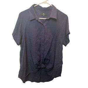 7 For All Mankind Button Down Tie Front Blouse Navy Blue Size L C32